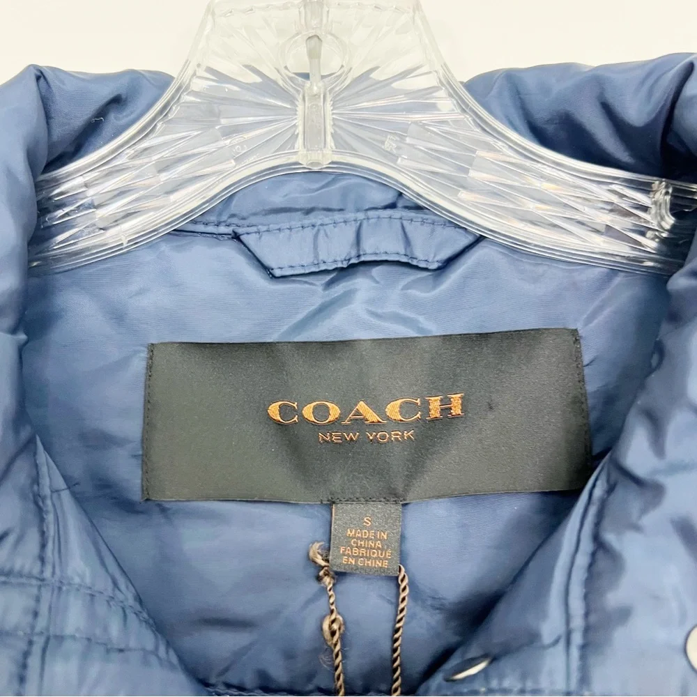 Coach Quilted Gingham Vest in Loden Navy Size Small